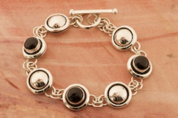 Artie Yellowhorse Genuine Black Onyx Sterling Silver Link Bracelet